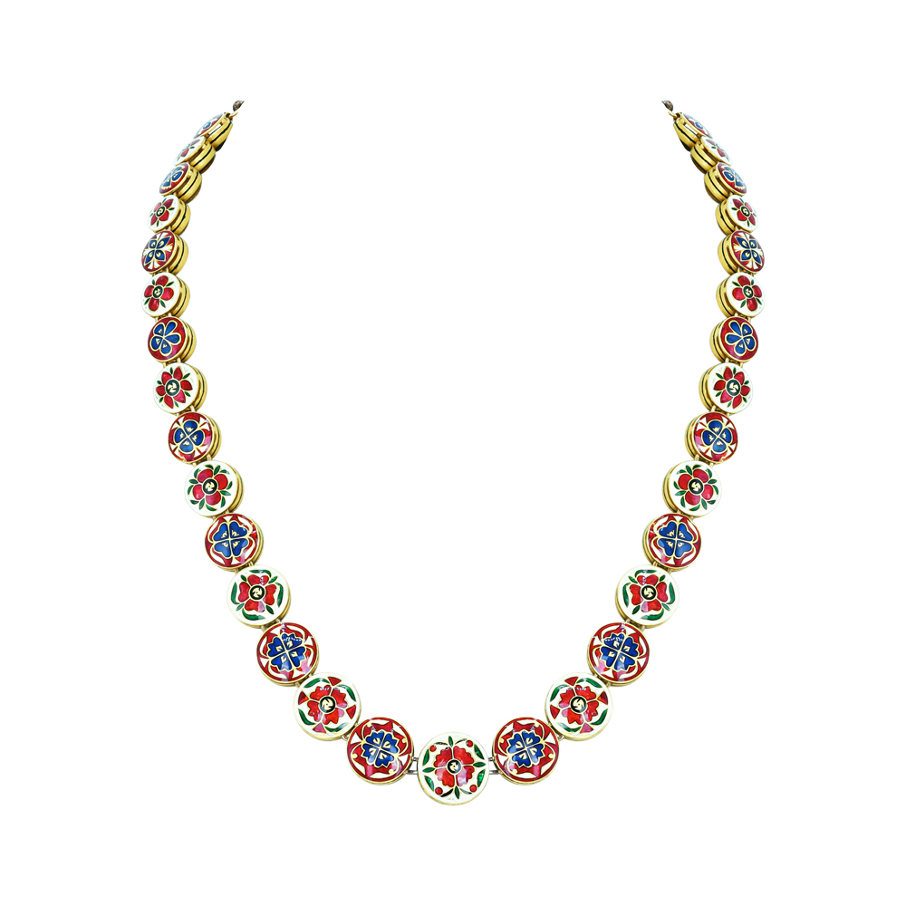 Black Enamel Polki Diamond Necklace Set for Timeless Elegance